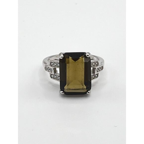 .925 Sterling Silver Quartz and Cubic Zirconia Ring Size 7 - Picture 5 of 9